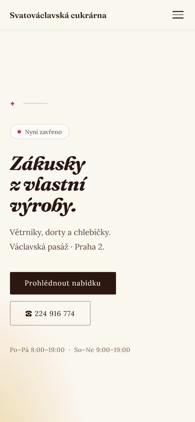 Web Svatováclavské cukrárny na telefonu